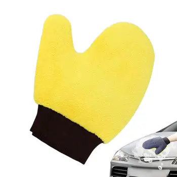 Водонепроницаемые перчатки из микрофибры кораллового бархата для автомойки, Толстая рукавица для чистки автомобиля, Восковая щетка для детализации деталей, Двусторонняя перчатка для ухода за автомобилем