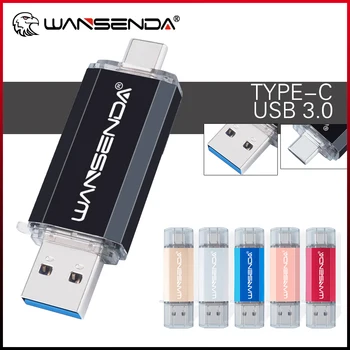 WANSENDA 32 ГБ USB TYPE C Флэш-Накопитель Металлический Флеш-накопитель 512 ГБ 256 ГБ 128 ГБ 64 ГБ 2 В 1 Флешки Memory Stick 3,0 Флэш-диск