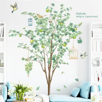 Большое зеленое растение, дерево, наклейки на стену, украшение для дома, наклейка из ПВХ, съемные настенные росписи, обои для домашнего декора