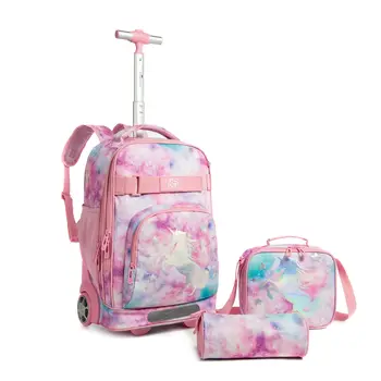 Наборы детских школьных сумок-тележек с сумкой для ланча, рюкзак для багажа на колесиках, школьный рюкзак на колесиках, школьная сумка на колесиках для девочек, колеса