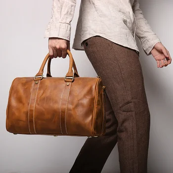 Винтажные мужские деловые сумки ручной клади из воловьей кожи для переноски на короткие расстояния, дорожная сумка большой емкости, простые сумки-мессенджеры