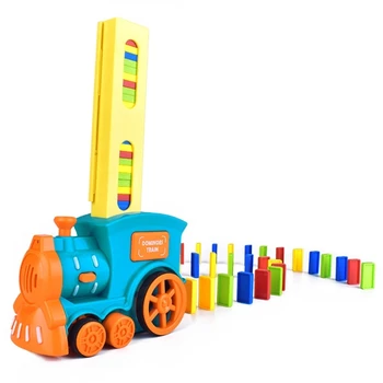 Q0KB Мультяшный поезд Домино с имитацией звука и света, блок взаимодействия с малышом для творческой укладки игрушек, стимулирующий Фу