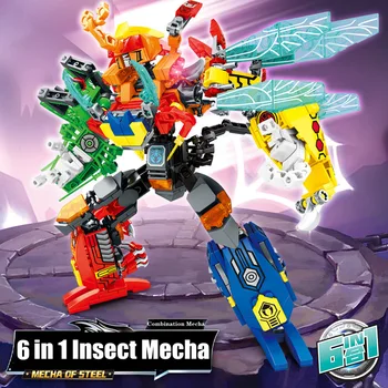 Механические конструкторы-трансформеры насекомых, наборы 6В1, деформирующий робот, робот-робот, животные, кирпичи, развивающие игрушки 