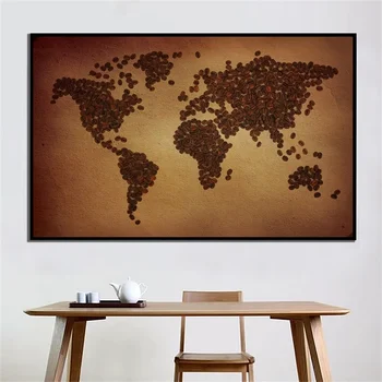 225*150 см Карта мира из кофейных зерен Нетканый Холст Картина Винтажный Настенный Художественный Плакат Украшение дома в Гостиной
