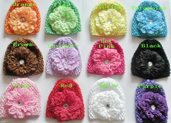 мягкие вафельные шапочки, вязаные крючком шляпы, цветочные заколки для волос, шапочка с герберой, лилией, пионом, эластичные шапочки для девочек в цветочек MZ9111