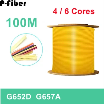 100mtr 4/6-жильный оптоволоконный кабель SM G652D G657A внутренний кабель однорежимный гибкий желтый 4 ядра 6C
