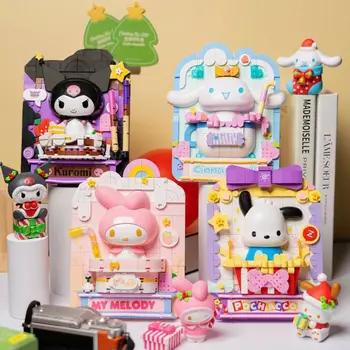 Sanrio Китайский строительный блок с принтами Подарки для девочек Kuromi Cinnamoroll Собранные игрушки-головоломки Модель Аниме Фигурка мини