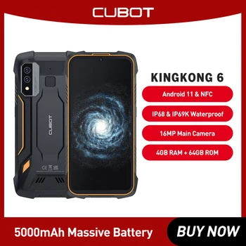 Смартфон Cubot KingKong 6 IP68 Водонепроницаемый NFC 4G с двумя SIM-картами Android Телефон 64 ГБ ROM 128 ГБ Расширенный Аккумулятор 5000 мАч Прочный телефон