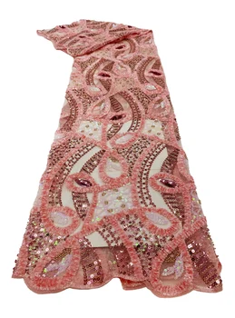 Модная Африканская Бархатная Кружевная ткань 5 Ярдов 2023, Высококачественное Вечернее Платье, Роскошная вышивка Блестками, Нигерийское кружевное Шитье PL238-7