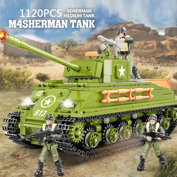 Мировая война США Средний танк M4 Sherman Военная модель Строительный Мега блок WW2 Армейские фигурки Кирпичи для мальчиков в подарок