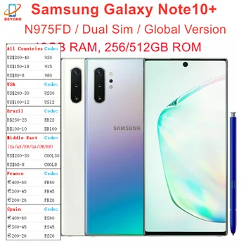Samsung Galaxy Note 10 Plus Note10 + Duos N975FD Глобальная версия с двумя Sim-картами 12 ГБ 256/512 ГБ 6,8 