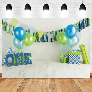 Подарок с синим воздушным шаром, Белый деревянный пол, Фон для 1-го дня рождения мальчика, виниловый фон для фотосъемки, реквизит для плаката для фотосессии