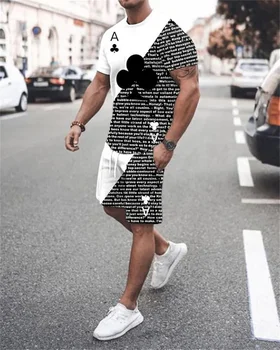 6XL, модный мужской летний повседневный комплект футболок с 3D-принтом, черно-белый тон, 
