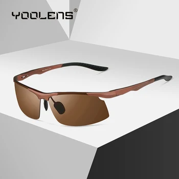YOOLENS Спортивные солнцезащитные очки для рыбалки Мужские Поляризованные UV400 Алюминиевые Прямоугольные Солнцезащитные очки без оправы Фотохромные очки ночного видения