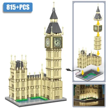 MOC City 815 шт., архитектурная модель башни Элизабет Биг Бен, строительные блоки со светодиодной подсветкой, строительные кирпичи, игрушки для детей