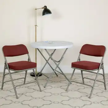 Комплект Серии HERCULES Премиум-класса с изогнутыми тройными креплениями и двойными петлями, Бордовый Тканевый Металлический складной стул, походный стул, Белый стул