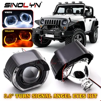 Sinolyn 3 Дюймовые Черные Биксеноновые Линзы Проектора Для Фар H7 H4 LED Angel Eyes Указатель Поворота Супер Автомобильные Фары Автомобильные Аксессуары