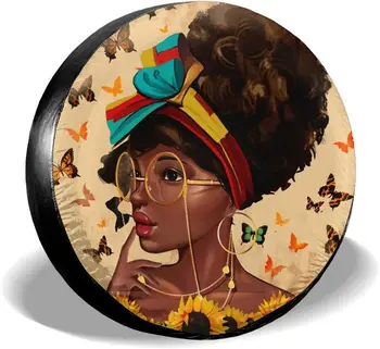 Чехлы для запасных шин Афроамериканки Afro Woman, чехлы для Колес, чехлы для шин, Солнцезащитные, защищенные от непогоды, для Прицепа RV, внедорожника, Грузовика 15 Дюймов
