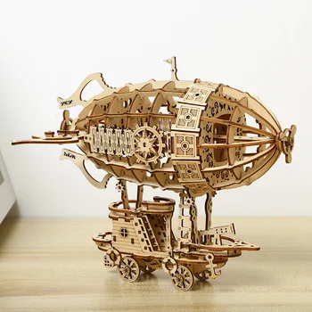 DIY Деревянный Дирижабль 3D Креативные строительные игрушки Соединительные блоки Модель украшения рабочего стола для детей