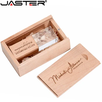 JASTER Стильный деревянный хрустальный креативный USB 2,0 флэш-накопитель 4 ГБ 8 ГБ 16 ГБ 32 ГБ 64 ГБ для хранения фотографий U-диск С БЕСПЛАТНЫМ ЛОГОТИПОМ