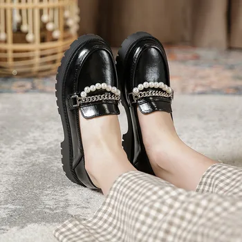 Женская обувь на каблуках с металлической цепочкой, модная женская обувь, женские кроссовки Mary Janes с круглым носком, большие размеры 43, обувь на платформе для женщин