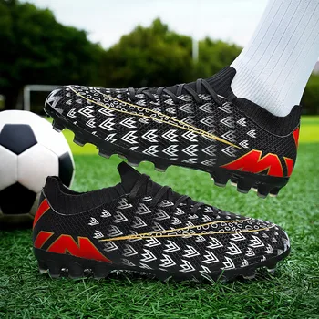 Размеры 33-45, Детские футбольные кроссовки с черным принтом, нескользящие мужские и женские футбольные кроссовки для тренировок, Удобные мужские футбольные бутсы