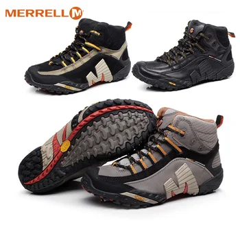 Merrell M Мужская Профессиональная Походная обувь из натуральной кожи, Устойчивая К Скольжению, Теплые Горные Кроссовки среднего кроя с V-образным дном