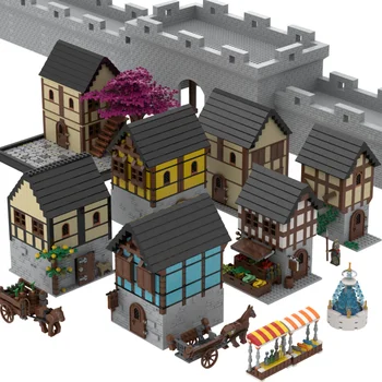 Строительные блоки MOC Средневековая сцена фруктовый дом, замок, вилла, детские игрушки