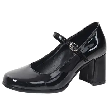 Женские классические деревенские туфли-лодочки в стиле ретро на высоком блочном каблуке 9 см с квадратным носком и ремешком с пряжкой; женская обувь GoGo