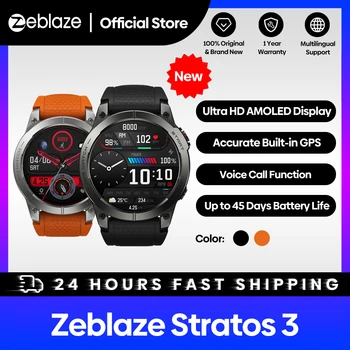 [Флагман 2023] Смарт-часы Zeblaze Stratos 3 Премиум-класса с GPS-дисплеем Ultra HD AMOLED, Встроенный GPS Hi-Fi Bluetooth Для телефонных звонков