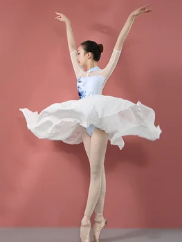 Балетная юбка из Жемчужного Шифона, женская юбка-балерина, Белое платье-пачка для девочек, Лирический танцевальный костюм для девочек, Танцевальное платье-пачка для балета