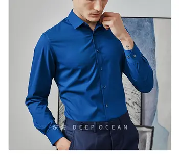 Хлопковая французская рубашка из ледяного Шелка Мужская Рубашка с длинным рукавом Средней величины и квадратным вырезом Бизнес Профессия Не содержит железа Устойчива К морщинам