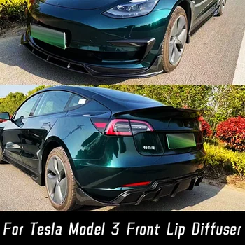 Для 2019-2023 Tesla Модель 3 Передняя губа, Разветвитель заднего бампера, Боковая юбка, диффузор, спойлер, крылья, Аксессуары для тюнинга из черного карбона