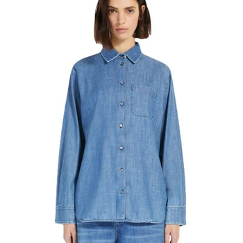2023, Весенне-летняя новая женская хлопковая джинсовая рубашка средней длины в стиле ретро с длинными рукавами