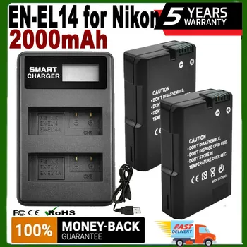 2000 мАч EN-EL14 EN-EL14A ENEL14 Батарея для Nikon D3100 D3200 D3300 D3400 D3500 D5600 D5100 D5200 P7000 P7800 и USB Двойное зарядное устройство