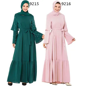 Весенне-летнее Длинное платье, расшитое бисером и жемчугом, Платья с длинным рукавом Оверсайз, Регулирующий талию, Мусульманская мода, Женский повседневный халат Abayas