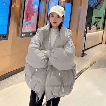 Новое зимнее пальто для женщин, парки, куртки, Куртка с капюшоном и хлопковой подкладкой, Корейская модная теплая куртка с хлебом