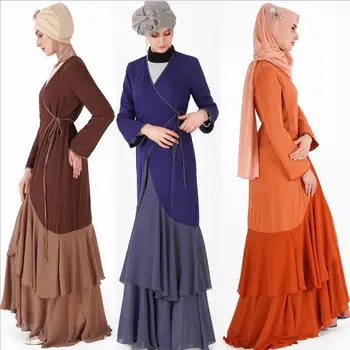 Мусульманский модный кардиган для взрослых, абайи, женские большие качели, оборки, строчка, исламская абайя, кимоно, одежда для мусульманских молитв, wq1052