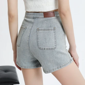 Женские джинсовые шорты Размера XS-XL, Винтажная модная летняя Женская одежда, Джинсы-стрейч с высокой талией, сексуальные облегающие шорты с карманами