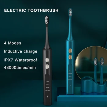 Модная ультразвуковая Электрическая зубная щетка с индуктивной зарядкой для взрослых 4-режимная звуковая зубная щетка IPX7 Водонепроницаемая с 2 сменными головками