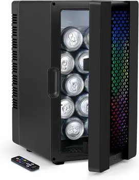 Мини-холодильник объемом 10 литров с разноцветной светодиодной подсветкой, холодильник для охлаждения напитков на 10 банок, улучшенная система управления RGB-подсветкой с возможностью изменения цвета