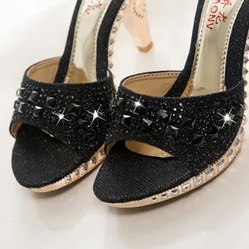 Женские туфли-лодочки на высоком каблуке с шипами, Пикантные вечерние туфли с кристаллами, золотые женские туфли с открытым носком
