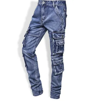 Высококачественные мужские джинсы с множеством карманов, тактические джинсовые брюки, Мужские повседневные джинсы для улицы