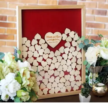 персонализируйте Деревянную красную Свадебную классическую гостевую книгу на память, подарочную коробку с сердечками, Альтернативную гостевую книгу Mr & Mrs, свадебную гостевую книгу
