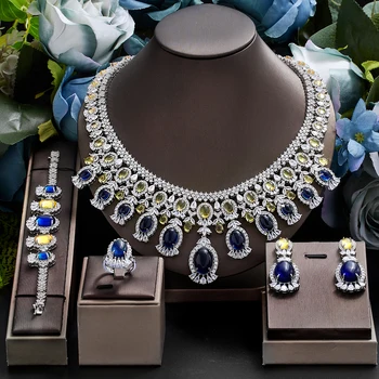 2020 Новый Роскошный Женский Свадебный ювелирный набор из 4 предметов, Хрустальное ожерелье, Ювелирный набор из Нигерии и Дубая