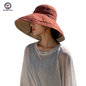 CHING YUN Летняя женская Рыбацкая шляпа korea sun из хлопка и льна с пляжными солнцезащитными полями, дышащий солнцезащитный крем для путешествий, шляпа для отдыха