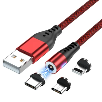AUFU светодиодный магнитный USB-кабель для зарядки Type C, Телефонный кабель, магнитное зарядное устройство, Micro USB-шнур для Xiaomi Samsung Для iPhone 12