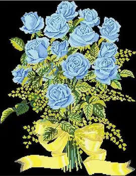 Вышивка Посылка Заводской Магазин Высококачественных Наборов для вышивания крестиком Синие Розы Букет Цветов Высшего Качества