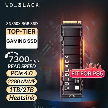Игровой твердотельный накопитель Western Digital SN850X RGB с радиатором 1 ТБ 2 ТБ WD_BLACK M.2 NVMe PCIe 4.0 2280 SSD для компьютера PS5 Playstation 5
