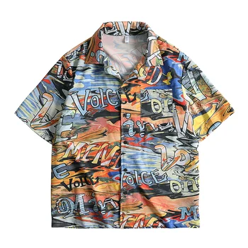 Летняя мужская пляжная рубашка с коротким рукавом, Гавайские топы, Дышащая мужская Повседневная праздничная рубашка на пуговицах, Свободная модная рубашка Европейского размера